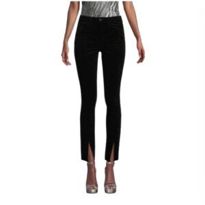 L'Agence Jyothi Velvet High Rise Ankle Pants Jeans Womens 26 Black Split Leg